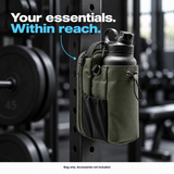 Army Green magnetic bottle bag attached to gym equipment with essentials within reach. Bag only; accessories not included.
