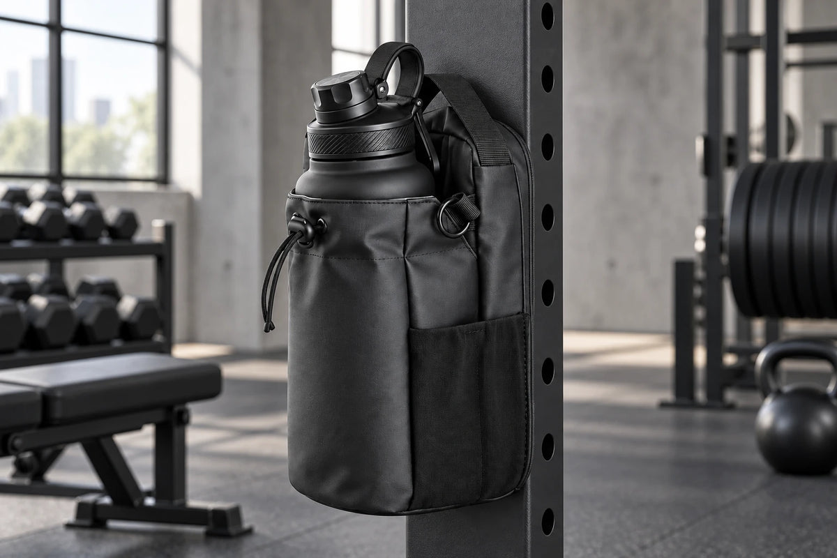 Magnetic bag attached to a steel gym rack