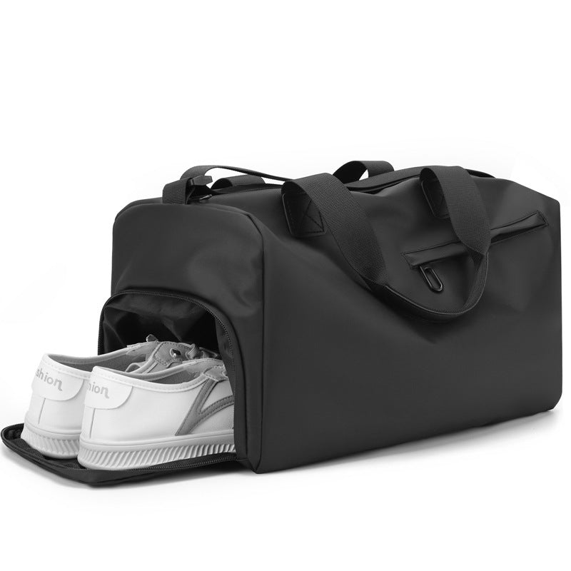 Everyday Gym Bag shoe compartment, shown in black; shoes not included
