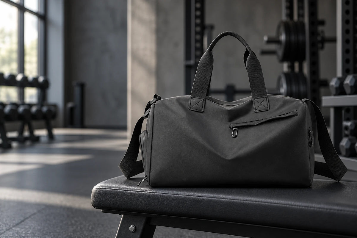 Black Everyday Gym Bag on a gym bench