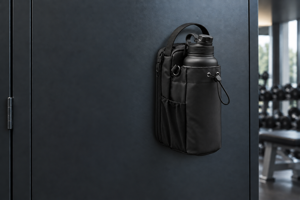 Magnetic Bottle Bag attached to a metal surface; bottle not included