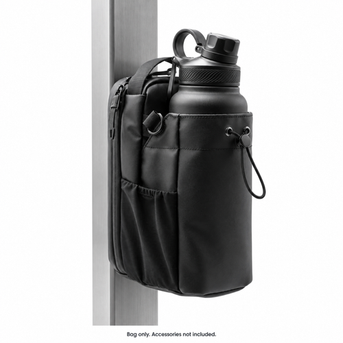 Black magnetic bottle bag attached to a steel post. Bag only; accessories not included.