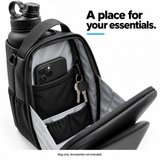 A place for your essentials. Open zipped compartment with interior pockets. Bag only; accessories not included.